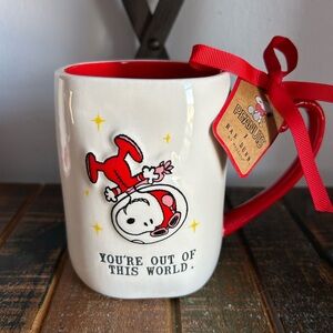 Rae Dunn Peanuts Snoopy YOU’RE OUT OF THIS WORLD Mug Astronaut Heart Handle NEW